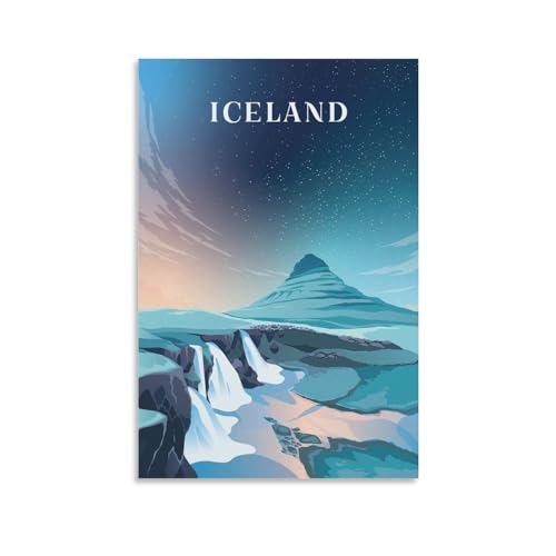 Jdjdu Poster de voyage vintage en Islande, cadeau, décoration murale, affiche d'art sur toile