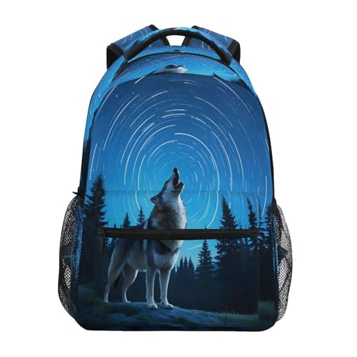 Wolf Starry Sky Howling Backpack for School Boys Girls Adults Kids Bookbag Laptop Bag 18L