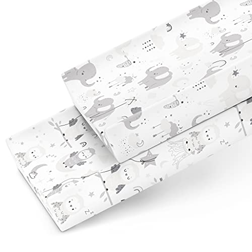 Image of Changing Pad Covers for Baby Diaper Changing Table Pad – Neutral for Boys and Girls 100% Jersey Cotton Sheets – Grey White Elephant, Star, Cloud, Moon, Owl – 2 Pack