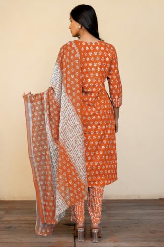 Image of MIRCHI FASHION Women's Straight Fit Pure Cotton Floral Printed Kurta Set with Dupatta and Pant