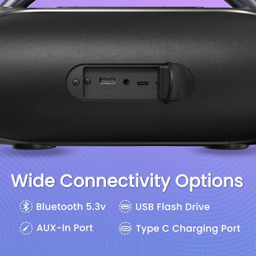 Image of Portronics Radiant 30W Wireless Bluetooth Portable Speaker With In-Built Mic,6 Hours Playtime,HD Clarity Sound,Dual Driver,RGB LEDs,TWS Connectivity,BT5.3v,USB Drive,Aux in,Type C Fast Charging(Black)