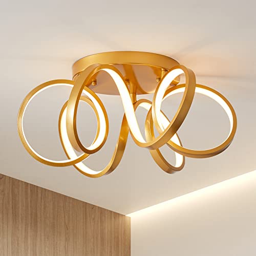 Lingkai 42W LED Deckenleuchte, 85W Äquivalent, 6 Ringe 3000k-6000klm Dimmbare LED-Deckenleuchte Moderne Leuchte für Wohnzimmer, Schlafzimmer, Esszimmer Gold 19,69" Cover