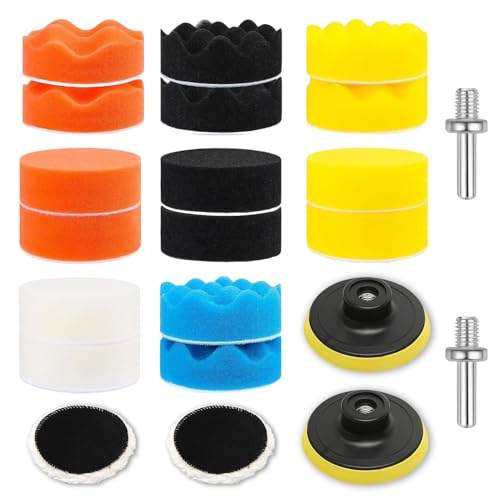 22 PcsCar Polishing Pads for Drills 3 inch Polishing Pads for Car Polisher Drill Attachments Car Polish Kit Sponge Polish Applicator Pad for Waxing Buffing Buffer Attachment + M10 Drill Adapter