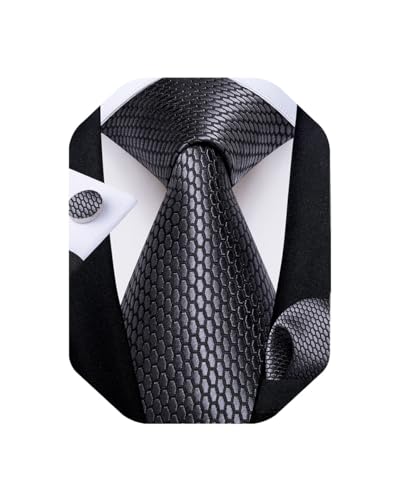 Image of DiBanGu Extra Long Tie for Men 63 inch XL Silk Necktie Set | Pocket Square and Cufflinks, Big and Tall, Jacquard Woven, Gift Box, Paisley /Plaid /Solid /Striped, for Weddinng Party Business