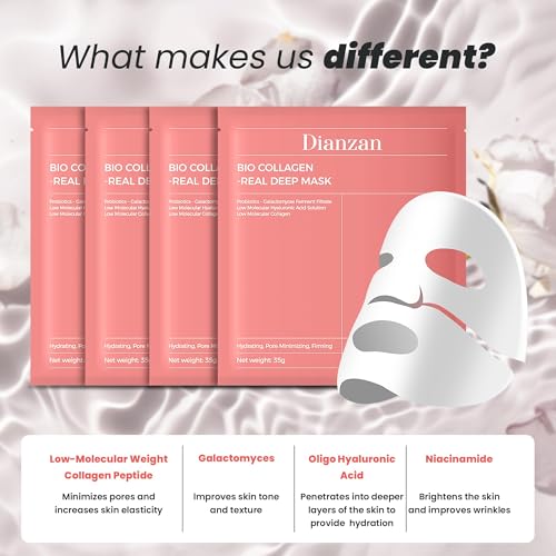 Dianzan Bio-Collagen Real Deep Mask, Deep Moisturizing, Firming, Glowing Glass Skin Mask Travel Essentials & Self Care Gifts for Women, Korean Skin Care 35g x 4ea - Image 6