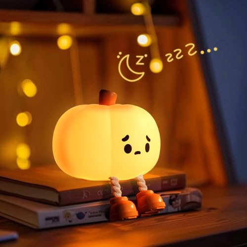 Pumpkin Lights Cute LED Silicone Squishy Lamp USB Rechargeable & 3-Level Dimmable Portable Bedside Touch Night Lamp with Timer Gift for Girls Boys and Teens
