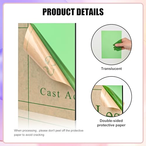 Image of Lesnlok Green Acrylic Sheets 1 /8 inch Thick 3mm 2 Pack 8 x 10 Clear Plexiglass Sheets,for Sign,Craft,Painting,Laser Cutting,DIY Display Projects (8 inchx 10 inch, Green, 2)
