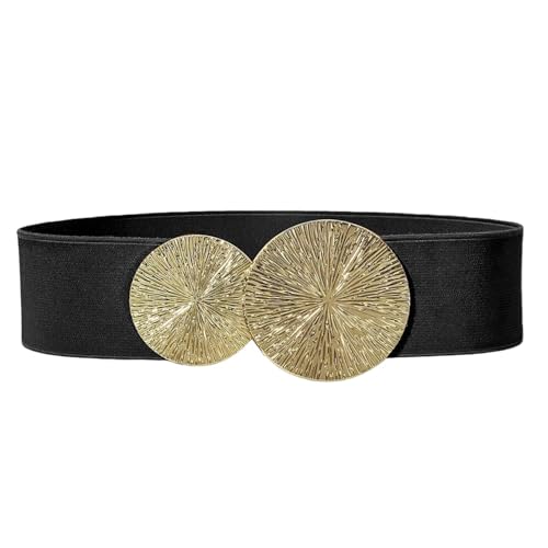 RIVIEVAL Ceinture Élastique Large Femme, Ceinture Extensible avec Boucle Noire pour Robes et Vestes (Noir - Largeur : 5cm)
