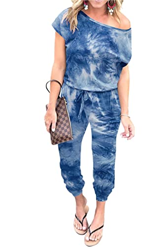 Image of PRETTYGARDEN Jumpsuits for Women Summer Off Shoulder Romper | Short Sleeve Drawstring Waist, Jogger Jumpers with Pockets, One Piece Spring Break Outfits, Vacation Travel Lounge Clothes