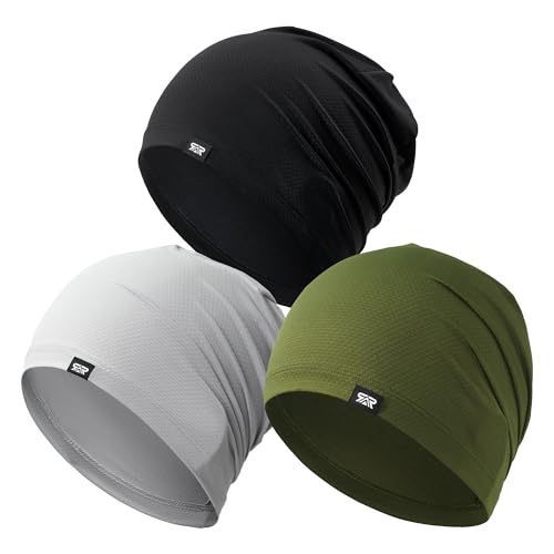 Image of QINGLONGLIN Cooling Skull Cap Sweat Wicking Breathable for Men Women 3 Pack | Lightweight Quick Dry Beanie & Helmet Liner, Stretch Non-Slip Fit Under Hard Hat, Construction Gym Cycling Running Workout
