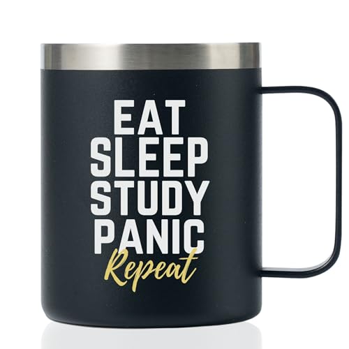 Onebttl Funny College Student Gifts Coffee Mug, School Student Gifts 12oz/350ml Stainless Steel Coffee Cup with Lid for Christmas, Birthday - Eat Sleep Panic Repeat