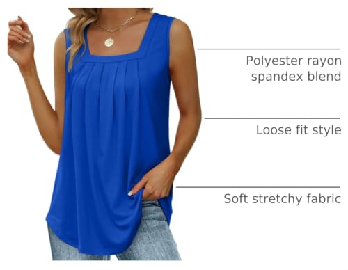 Image of Saloogoe Summer Tank Tops for Women Loose Fit Pleated Square Neck Sleeveless Tops Curved Hem Flowy
