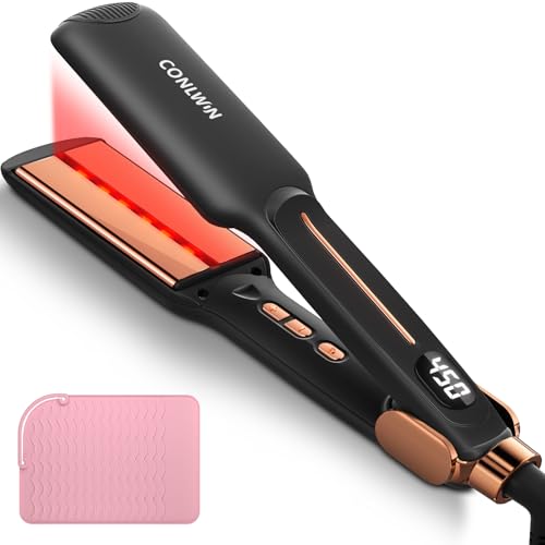 CONLWIN Flat Iron Hair Straightener 1.75 Infrared Ceramic Flat Iron 3-in-1 Straighten/Curl/Care 12 Temps & 3s Heat-Up for All Hair Types Negative Ions for Frizz-Free Dual Voltage for Travel