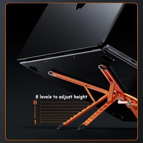 Image of EDNITA Foldable Magnetic Laptop Stand for Desk, Adjustable Portable Aluminum Notebook Holder, Compact Ergonomic Laptop Riser for MacBook, Laptops, Mobile & Tablets with Magnetic Feature-Orange