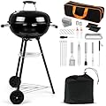 HaSteeL 18 Inch Charcoal Grill, 2-In-1 Kettle Outdoor Barbecue Grill, Portable Black BBQ Grill for Camping/Backyard/Patio/Picnic, Porcelain-Enameled Lid & Fire Bowl, 254.SQ.IN Cooking Area, 29Pcs