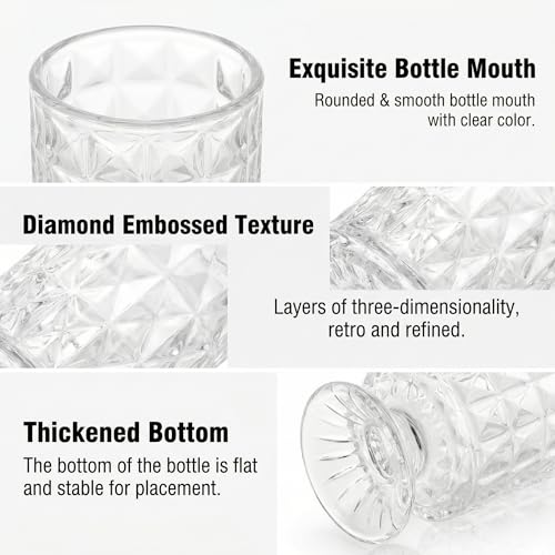 Image of Goaste 3 Pack Embossed Big Base Vase, 7 inch Crystal Glass Vase, Hydroponic Green Plant Vases, Transparent Flower Vases with Ribbed Pattern for Wedding, Dining Table Centerpieces, Home Decor, Office