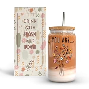 Fancyfams 16 oz Glass Drinking Cup with Bamboo Lid, and Straw, Women of the Bible Drink Cup, Christian, Religious, Mothers Day, Birthday Gifts for Women, Affirmation, Jesus Coffee Jar (You Are) Fancyfams 16 oz Glass Drinking Cup with Bamboo Lid and Straw Women of the Bible Drink Cup Christian Religious Mothers Day Birthday Gifts for Women Affirmation Jesus Coffee Jar You Are
