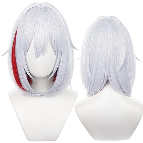 Image of Anime Silver White Highlighting Red Wigs with Bangs Women Short Straight Wig with Bangs Game Show Replace Wig Halloween,Christmas,Comic con,Party