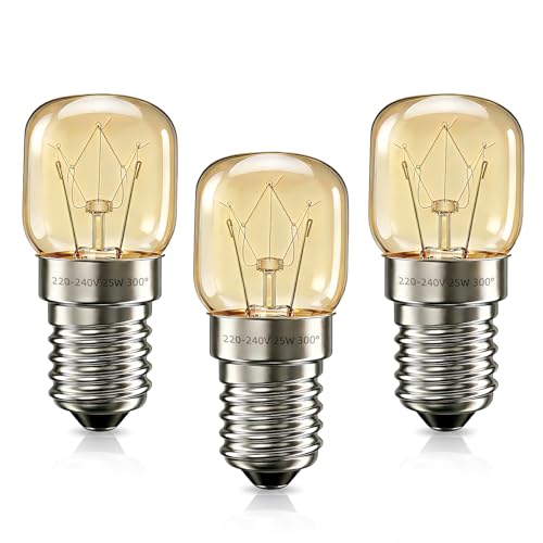 Liuyife T22 E14 Bombillas para Horno, Regulable, Resistente a 300° grados, Blanca Cálida 2700K, AC 220-240V, SES E14 Bombillas de Rosca para Horno, Microondas, Lámpara de Sal, 3 Pieza