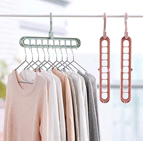 Image of Laavin Mart Multifunctional Wardrobe Space Saver 360 Degrees Rotatable Hook 9-Holes Design Anti-Skid Plastic Magic Folding Hangers for Clothes Closet Organizer