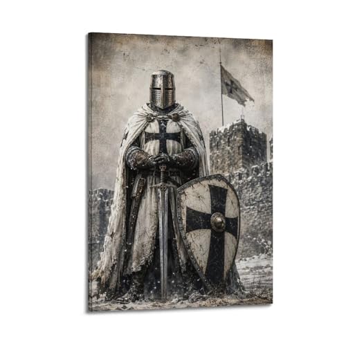XKUGA Póster de la fortaleza del caballero teutónico, cruz negra, armadura medieval, moderno, decorativo, arte de pared ideal para familia, cueva de hombre, sala de juegos, dormitorio de niños y niñas