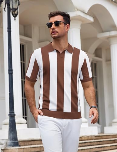 Image of COOFANDY Men's V Neck Short Sleeve Stretch Knit Polo Shirt