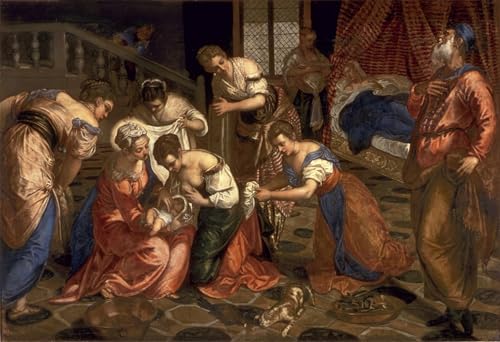 IPLUPJDY Lienzo Poster Clásicas Poster Cuadro Sobre Lienzo el Nacimiento de San Juan Bautista de Jacopo Robusti Tintoretto para Decoración de Paredes 60x90cm