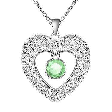 AMAZON - Beauyist Love Heart Birthstone Necklaces for Women & Girls, Pendant Necklace Mother’s Day Anniversary Birthday Jewelry Gifts for Wife/ Girlfriend/Mother/Her, Double Side 5A Cubic Zircon Decor 18k White gold-Light Peridot