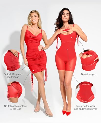 Image of Popilush Corset Dress - Summer Club Outfits for Women Built in Bra Shapewear Drawstring Adjustable Ruched Mini Dresses