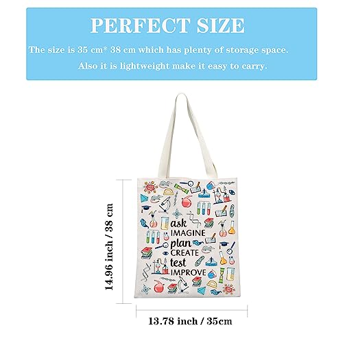 Image of GJTIM Science Teacher Gift Chemist Laboratory Science Chemistry Gift Ask Imagine Plan Create Test Improve Scientist Tote Bag