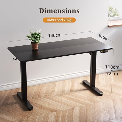 Image of Claiks Electric Standing Desk, Adjustable Height Stand up Desk, 55x24 Inches Sit Stand Home Office Desk with Splice Board, Black Frame /Black Top