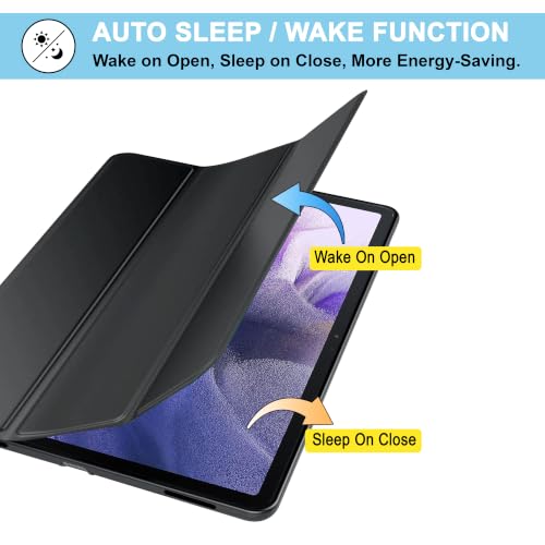 Image of CEDO Smart Case for Samsung Tab S7 FE (12.4 in) Tri-Fold Flip Folio Cover | Pencil Holder | Auto Wake-Up /Sleep Mode | Multi View Angles Stand TPU Backcover (Black)