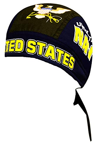 Us Navy Skull Cap Doo Rag With Sweatband Blue Cotton Bandana #TOP2