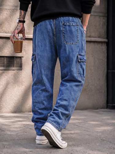 Image of JMIERR Men's Stretch Cargo Jeans Loose Straight | Over 60% Cotton Blend, Stretch Denim, Drawstring Waist, 5-Pocket Design, Loose Straight Fit, Casual Workwear Jeans