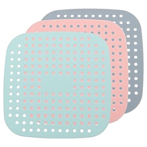 ZLR Silicone Air Fryer Liners Square 8.5 Inches, Eco-Friendly 3 Packs Reusable Air Fryer Silicone Liners for Parchment Paper Replacement, Oil Proof Easy Clean Air Fryer Accessories Cover