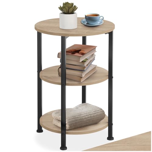 tectake® Table d'appoint Ronde Ø 40 x 61 cm Bout de canapé 3 Niveaux, Meuble Salon, Bureau, Chambre, Style Industriel, Gueridon Table de Chevet Petit Meuble de...