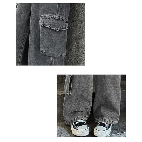 Stylish Girls Cargo Pants Elastic Waist Casual Denim Wide Leg Pants with Pockets for Everyday Wear2