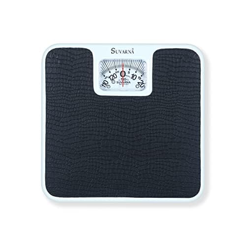 SUVARNA,s Manual Analog Mechanical BR 9011 ELEGANT Iron, Metal Body Weight Machine in Square Shape with Rotating Dial Display, Capacity 130KG, Fitness Weighing Scale with anti skid PVC rexine (BLACK) (B0CD1PTV27) Amazon Price History, Amazon Price Tracker
