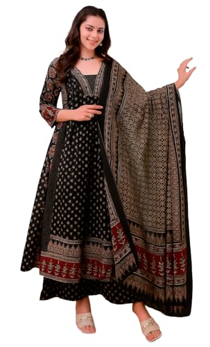 KLOSIA Women's Rayon Printed Anarkali Kurta and Pant with Dupatta...