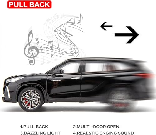 Image of 1:24 Crown Kluger SUV Model Car - Red Alloy Diecast Pull Back Toy with Sound, Light & Openable Doors - Gift for Kids Boys Girls (RED)