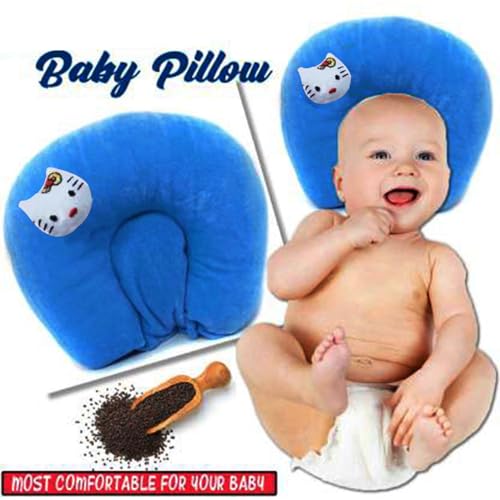 Image of Mustard Pillow for New Born Baby, Ideal for Round Head Shaping Seed Pillow with Foam Cotton Cover for 0 to 12 Months Babies