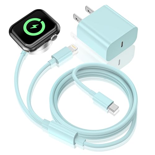 KTDRJN Watch Charger,Upgraded 2-in-1 USB C Fast iWatch Charger [MFi Certified] 6FT Magnetic Charging Cable with 15W Wall Charger Block for Watch Series SE/8/7/6/5/4/3/2/1 & iPhone 14(Green)