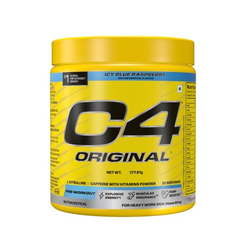 Image of C4 Original Pre Workout Powder (Icy Blue Raspberry), 200mg Caffeine Anhydrous with CarnoSyn Beta-Alanine, L Citrulline, & Creatine HCL, Preworkout Powder for Men & Women, 30 Servings,178gm