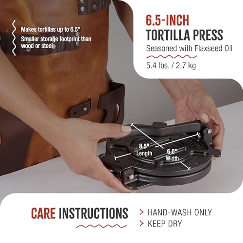 Image of Tortilla Press Maker Victoria 6.5 inch Cast Iron Heavy Duty Tortilladora Dough Press with Tortilla Wax Papers