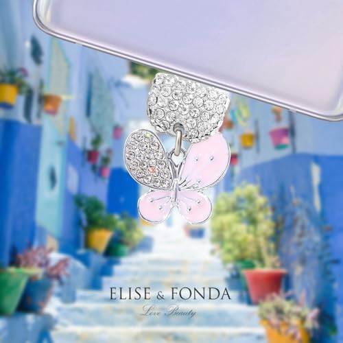 Petit Papillon rose en cristal ELISE & FONDA protecteur de port USB-C universel
