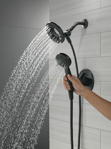 Image of Delta Albion 14 Series Matte Black Shower Faucet Set with In2ition 2-in-1 Dual Shower Head with HandHeld Spray Combo, Valve Trim Kit, Matte Black T142855-BL-I (Valve Not Included)