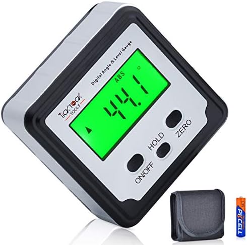 Digital Angle Finder by TickTockTools - Magnetic Mini Level and Bevel Gauge - Woodworking with Table or Miter Saw - Inclinometer - Precise Measurement Tool with LCD and Backlight - 180 Degree Rotation