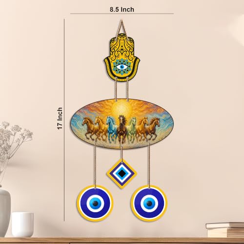 Image of Artvibes Premium Seven Running Horses Evil Eye Wall Decor for Home Entrance | Lucky Vastu Wall Hanging for Success Prosperity Wealth and Positive Energy | Living Room | Office | Gift Item (WH 85133N)