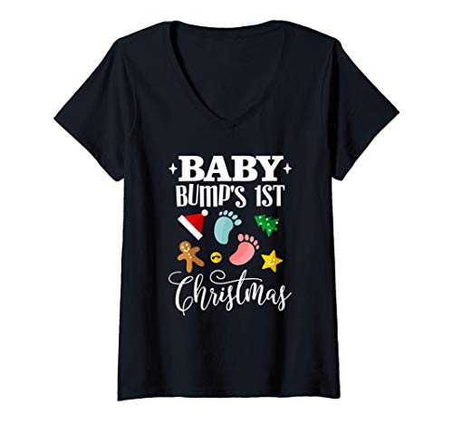 Femme baby bumps first christmas pregnancy announcement t-shirt avec col en v