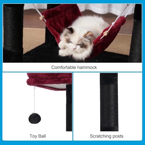 Image of Hey-brother Gothic Large Multi-Level Cat Tree Condo Furniture with Sisal-Covered Scratching Posts, 2 Bigger Plush Condos, Perch Hammock for Kittens, Cats and Pets, Black and Red MPJ020BR